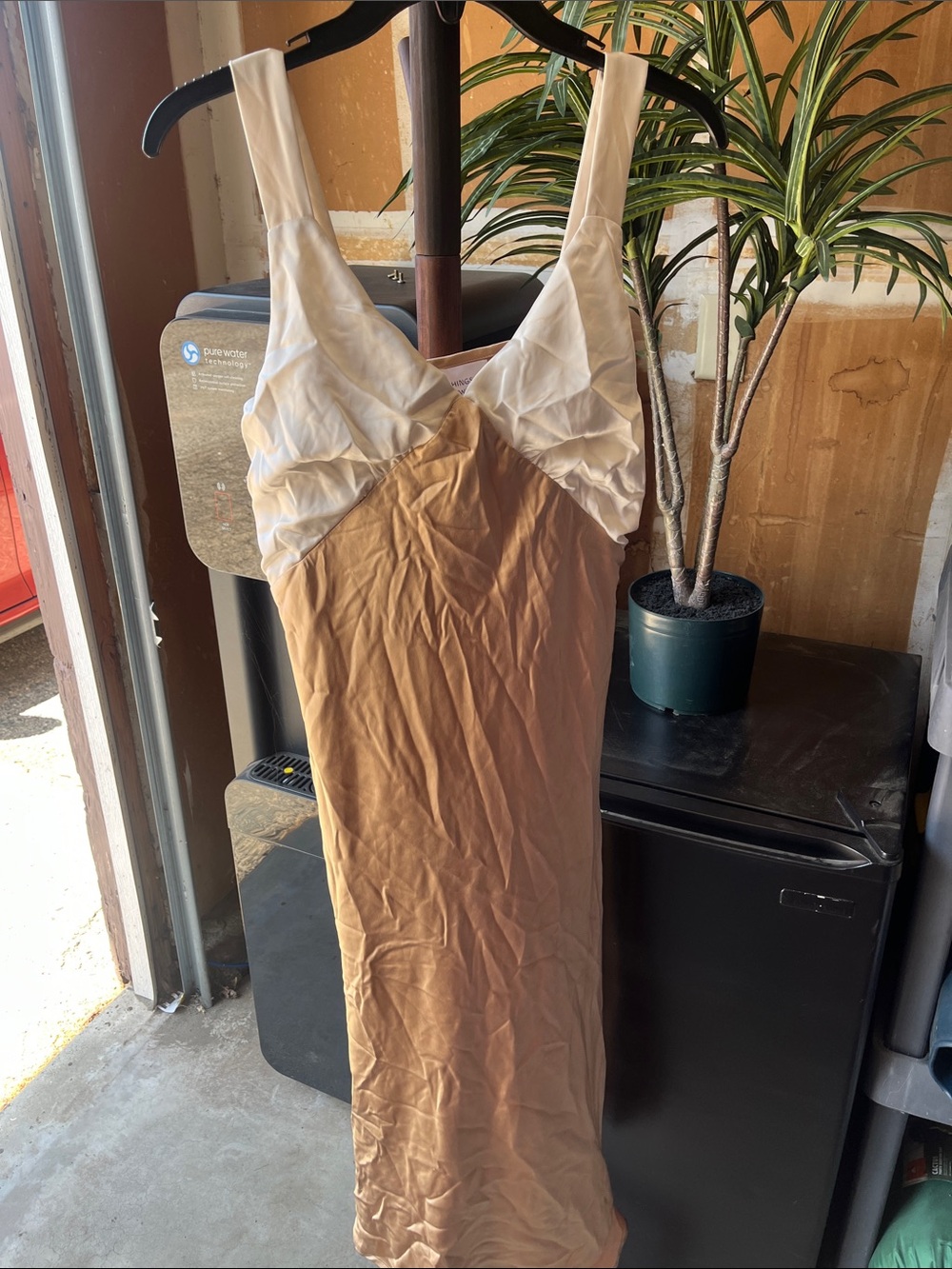 Things Remembered Two-Tone Satin Slip in Cream and Tan